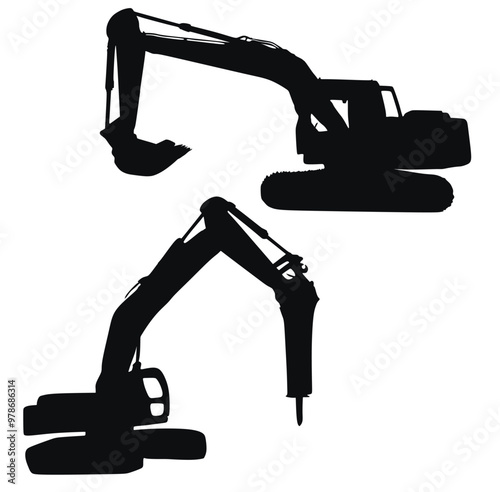 Crawler excavator ,commercial vehicle. Heavy backhoe construction machines equipment concept. Abstract Earth mover, digger.