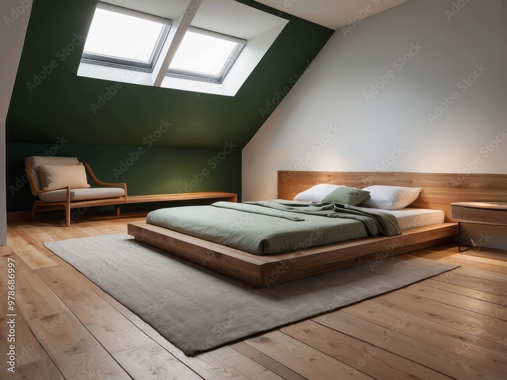 Modern Minimalist Bedroom with Platform Bed and Skylights Modern Minimalist Bedroom with Platform Bed and Skylights