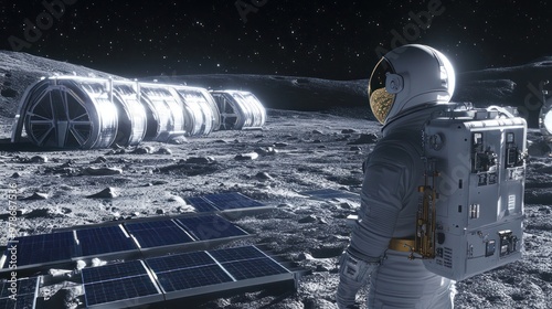 Lunar surface technology, solar-powered equipment and autonomous robots constructing research stations, innovative and forward-thinking approach