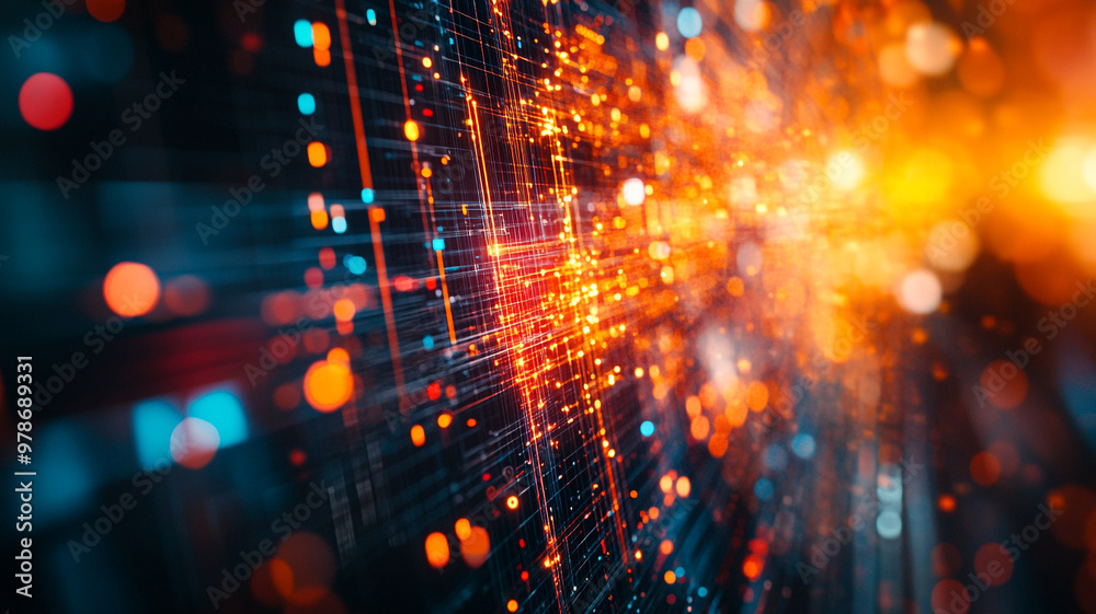 Digital art depicting vibrant light trails and lines on a dark background, showcasing technology Digital art depicting vibrant light trails and lines on a dark background, showcasing technology