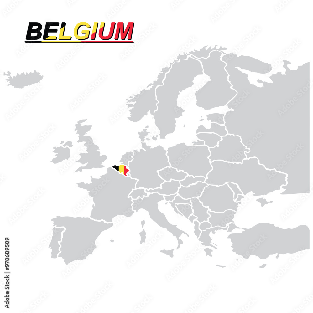 Fototapeta premium Europe with highlighted Belgium map and flag,