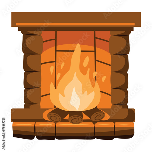 A fireplace with a fire burning in it. The concept of warmth, comfort and celebration.
