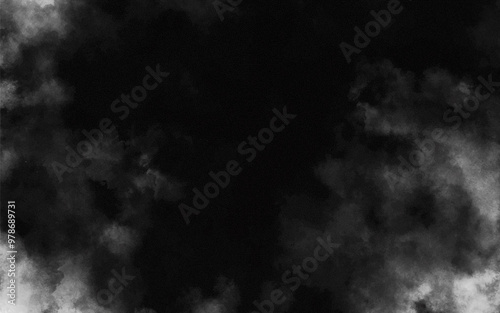 Abstract black and white realistic smoke clouds with shadow overlay effect background. Mystery dark background with spooky white light and fog. Vector illustration of smoky mist toxic vapor on floor.