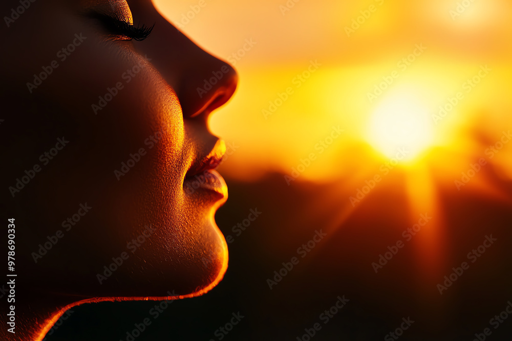 Silhouette of a woman enjoying a serene sunset, capturing a moment of tranquility and beauty in a breathtaking natural setting.