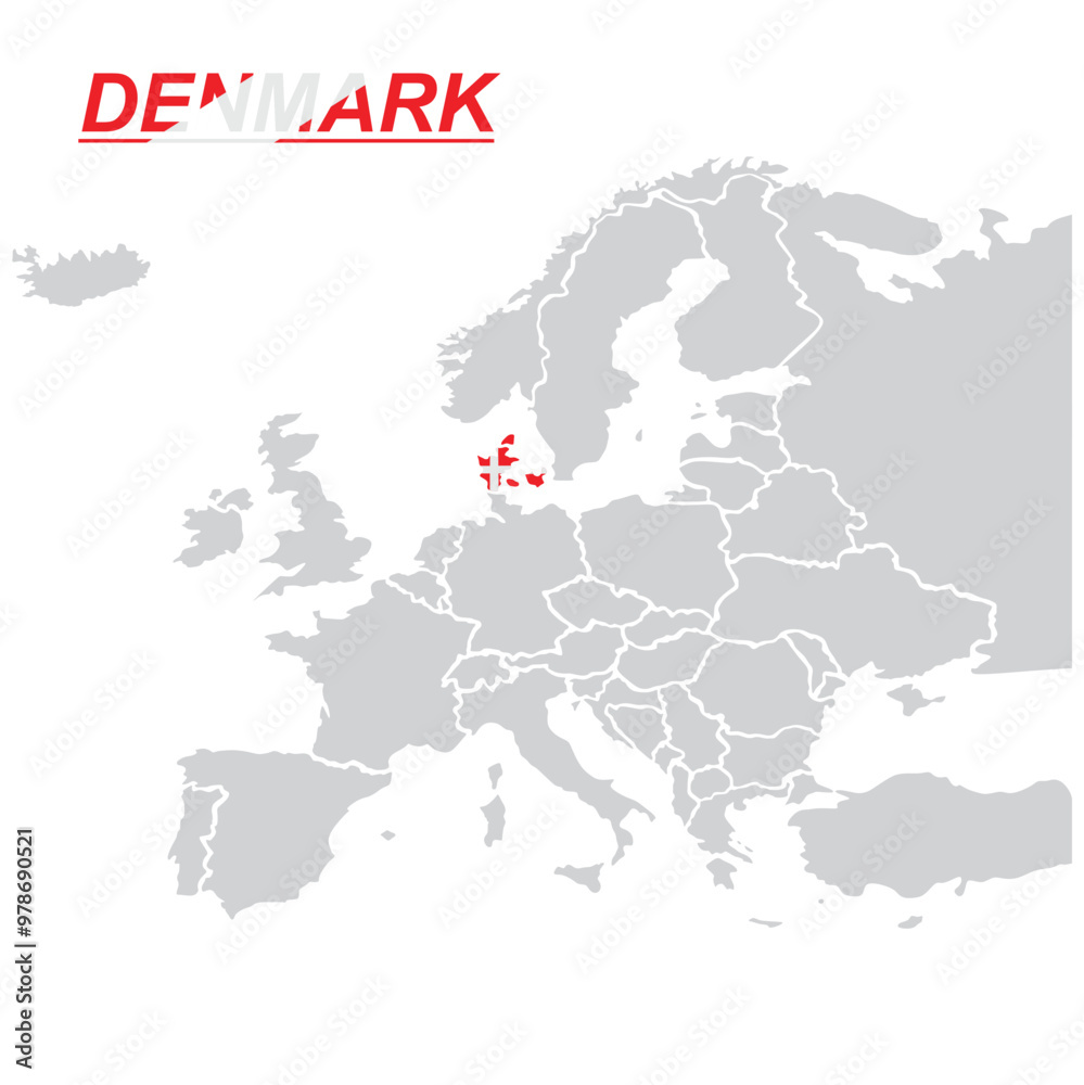 Obraz premium Map of Europe with flag of Denmark. Denmark map