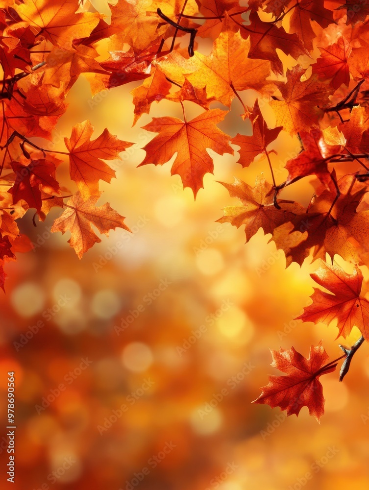 Vibrant orange red and yellow maple leaves swaying gently in the warm afternoon sunlight creating a stunning natural landscape during the autumn season Vibrant orange red and yellow maple leaves swaying gently in the warm afternoon sunlight creating a stunning natural landscape during the autumn season
