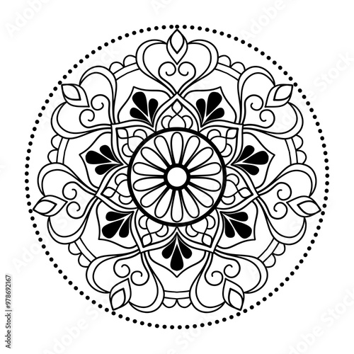 Simple and easy mandala design for coloring pages , ethnic round ornament, white background, Flower Mandala coloring book