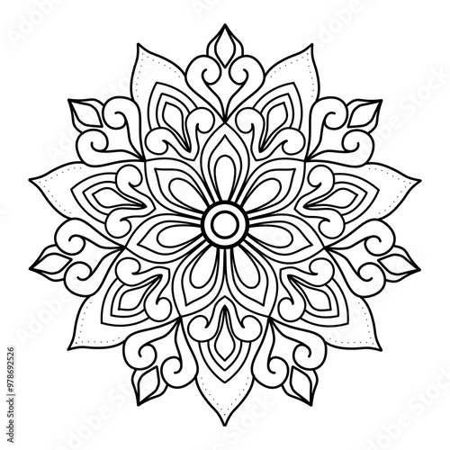 Simple and easy mandala design for coloring pages , ethnic round ornament, white background, Flower Mandala coloring book