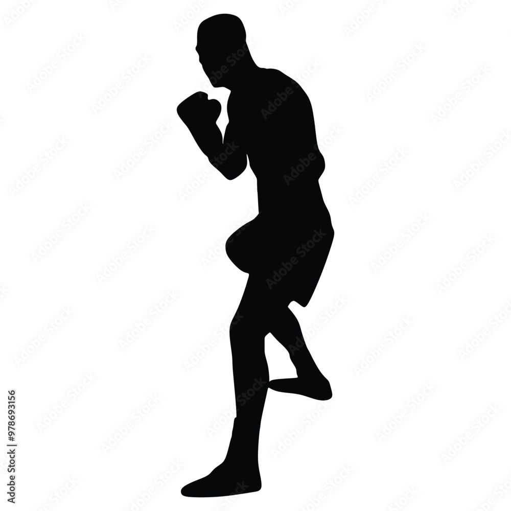 Silhouette of male boxing player in isolate on a white background. Vector illustration. Silhouette of male boxing player in isolate on a white background. Vector illustration.