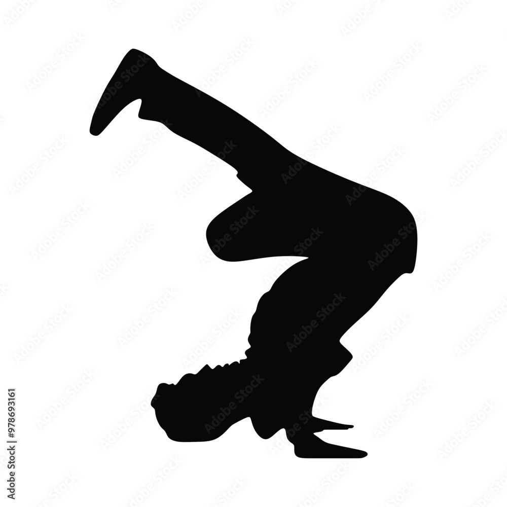 Black Silhouettes breakdancer on a white background