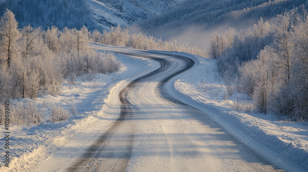 A snow-covered road in Oymyakon, winding through the frozen wilderness. A snow-covered road in Oymyakon, winding through the frozen wilderness.