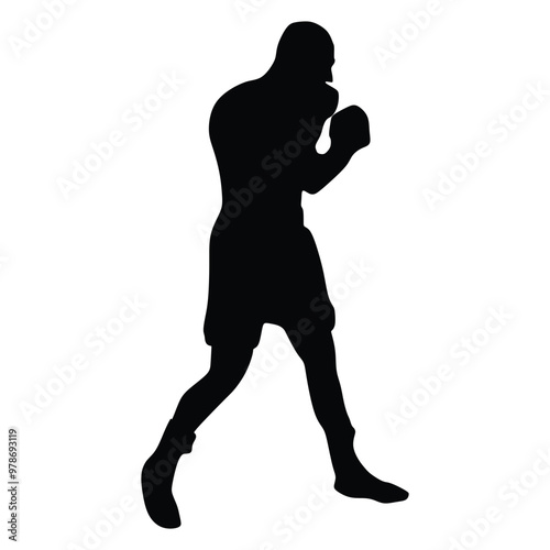 Silhouette of male boxing player in isolate on a white background. Vector illustration.