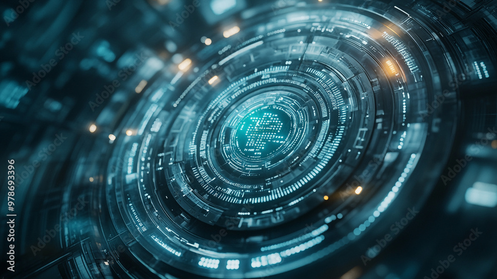 Futuristic digital interface with glowing data patterns in a cyberpunk style environment Futuristic digital interface with glowing data patterns in a cyberpunk style environment