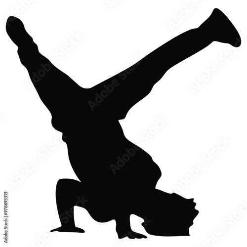 Black Silhouettes breakdancer on a white background
