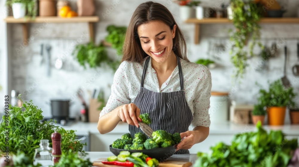 A woman preparing a meal in a kitchen A woman preparing a meal in a kitchen