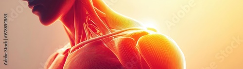 A dynamic close-up of a human shoulder muscle showcasing anatomical details and glowing highlights against a soft background.