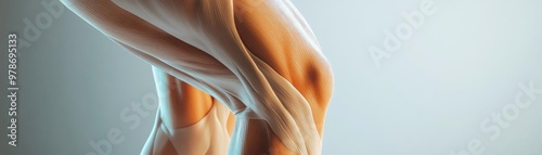 An artistic representation of a human knee joint showcasing the anatomy and muscles involved in movement.
