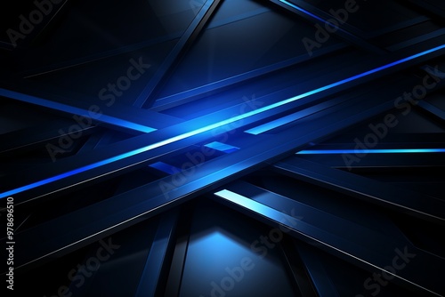 Abstract blue lines crossing on a dark background, creating a modern geometric design at night