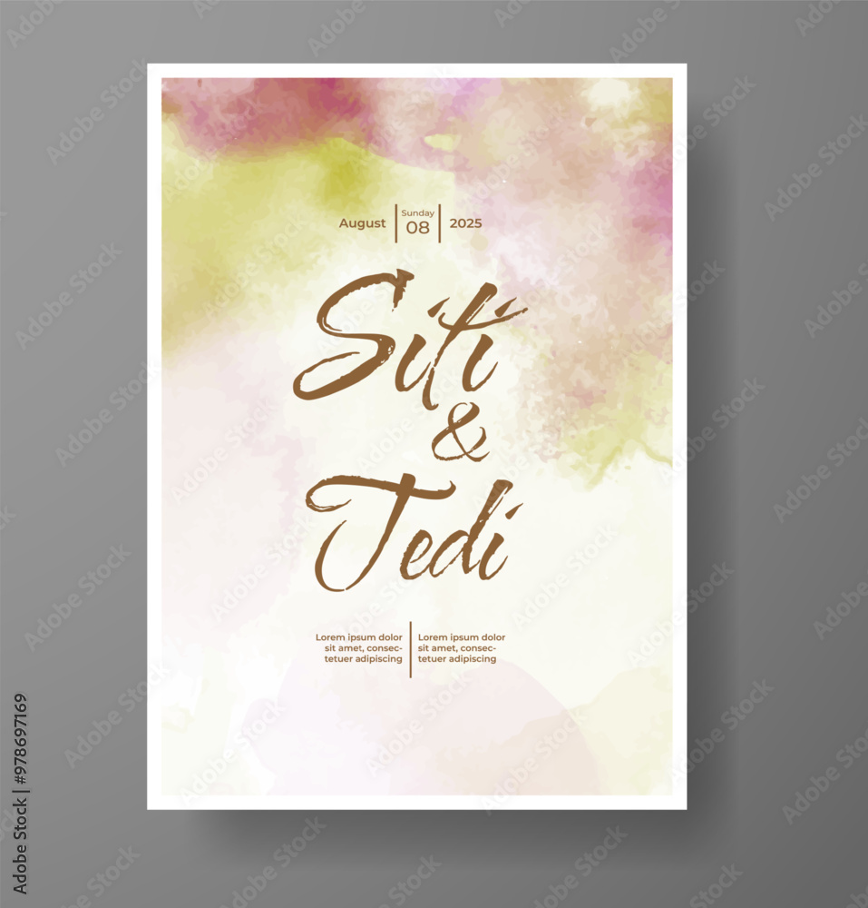 Wedding card invitation template with hand painted watercolor splash Wedding card invitation template with hand painted watercolor splash