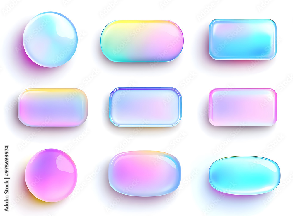 Set of Glossy Gradient Buttons in Pastel Colors – UI Design Elements Set of Glossy Gradient Buttons in Pastel Colors – UI Design Elements