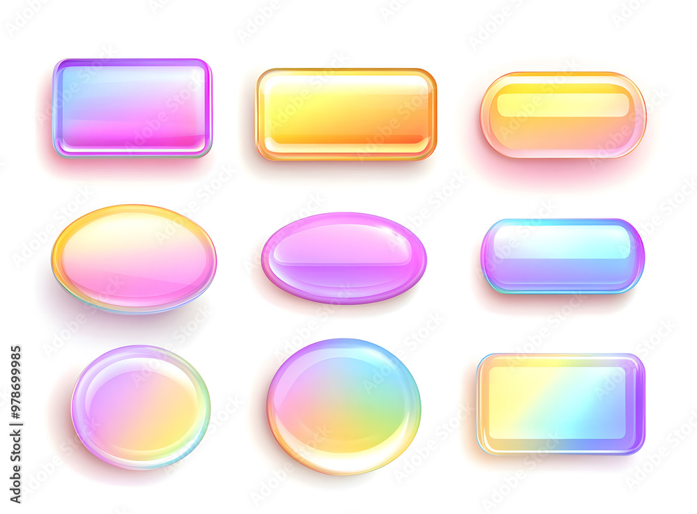 Set of Glossy Gradient Buttons in Pastel Colors – UI Design Elements Set of Glossy Gradient Buttons in Pastel Colors – UI Design Elements