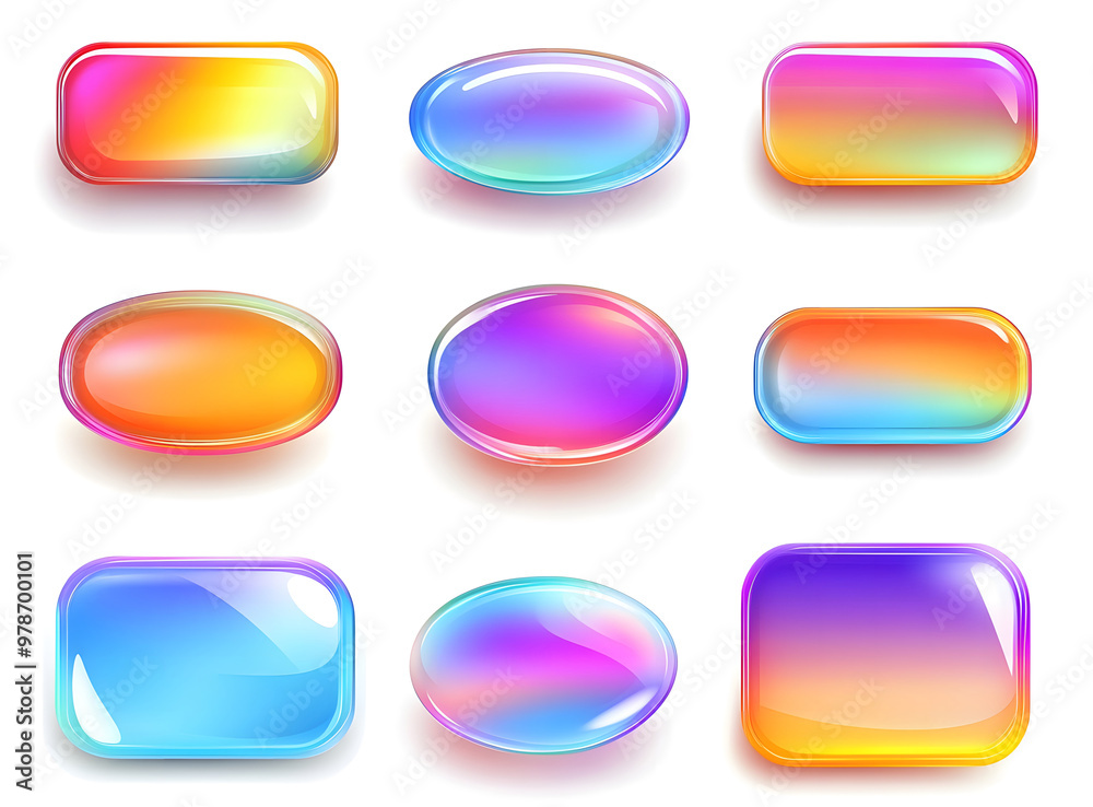 Set of Glossy Gradient Buttons in Pastel Colors – UI Design Elements Set of Glossy Gradient Buttons in Pastel Colors – UI Design Elements
