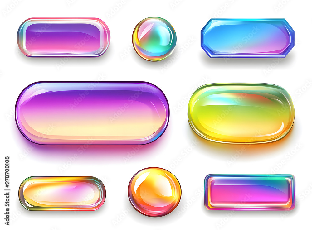 Set of Glossy Gradient Buttons in Pastel Colors – UI Design Elements Set of Glossy Gradient Buttons in Pastel Colors – UI Design Elements