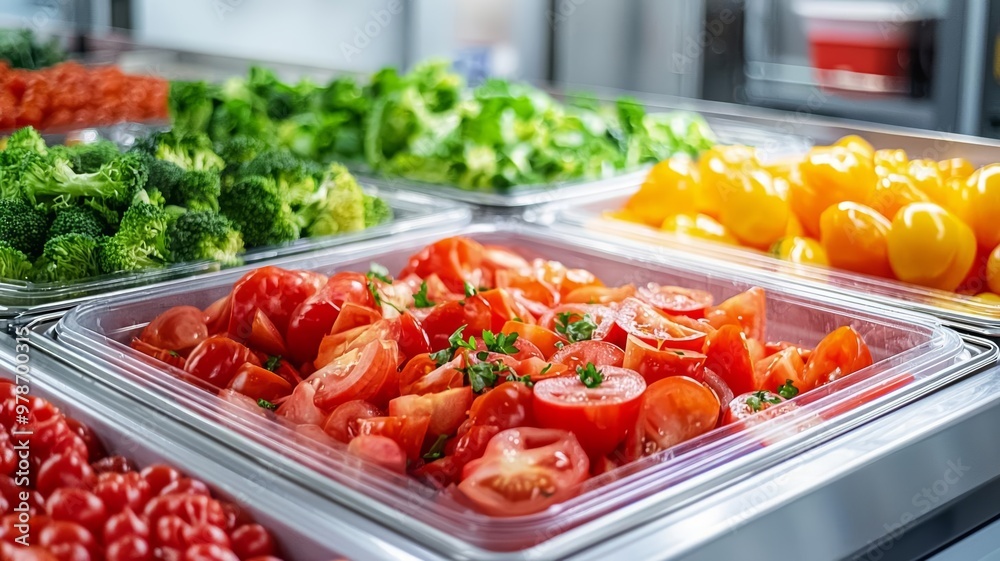 Automated machine slicing vegetables with precision in a modern kitchen, food automation, high-tech cooking captured with Sony a7 III Automated machine slicing vegetables with precision in a modern kitchen, food automation, high-tech cooking captured with Sony a7 III
