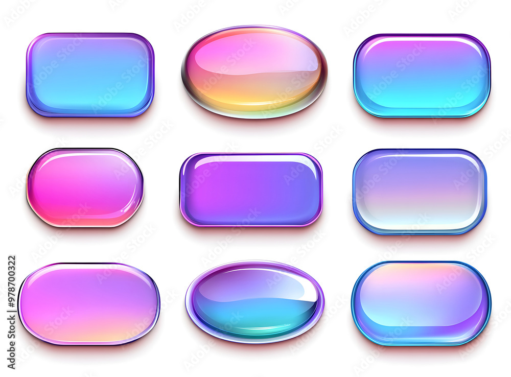 Set of Glossy Gradient Buttons in Pastel Colors – UI Design Elements Set of Glossy Gradient Buttons in Pastel Colors – UI Design Elements