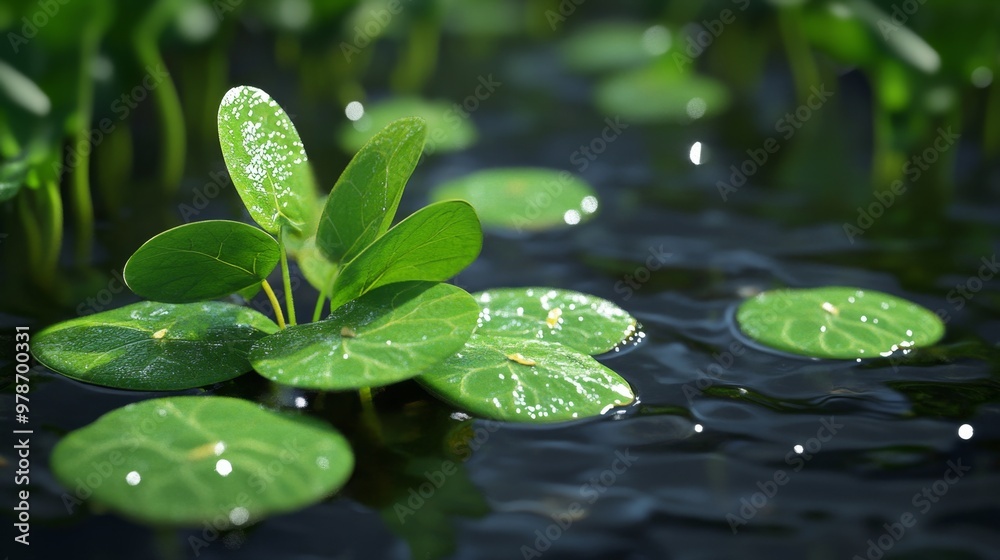 Lush Ecosystem: Sprout and Aquatic Plants by Pond with Detailed Textures Lush Ecosystem: Sprout and Aquatic Plants by Pond with Detailed Textures
