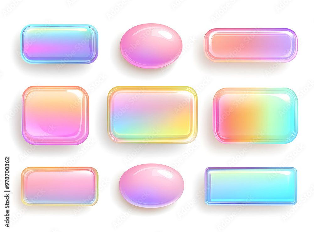 Set of Glossy Gradient Buttons in Pastel Colors – UI Design Elements Set of Glossy Gradient Buttons in Pastel Colors – UI Design Elements