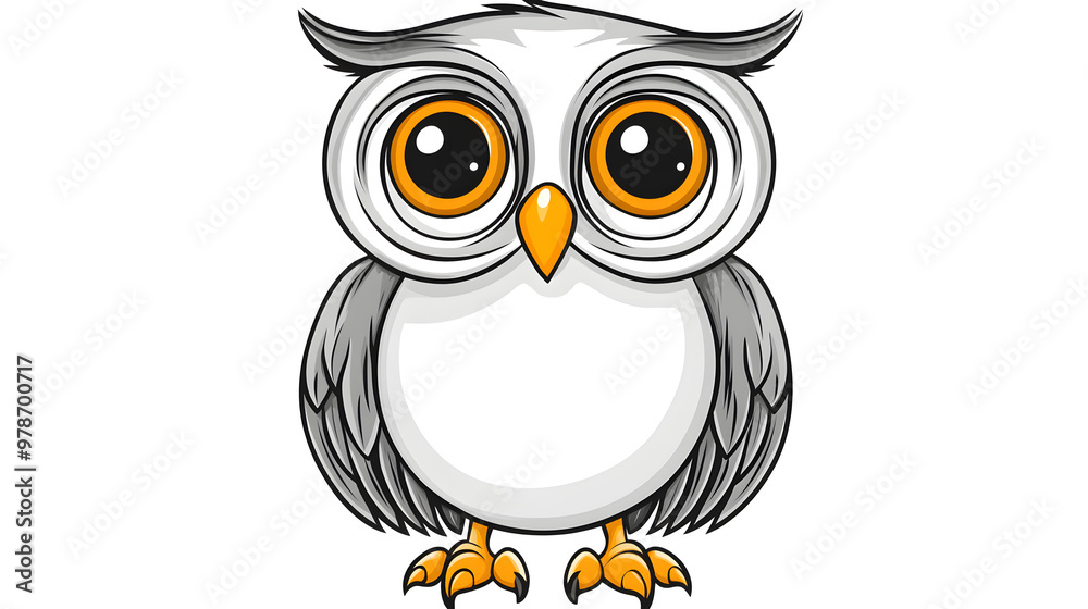 Fototapeta premium A vector illustration of a wise owl with large eyes, using black outlines and a white body, great for educational or scholarly logos and banners.