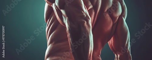 A close-up of a well-defined muscular arm, showcasing strength and fitness against a dramatic lighting backdrop.