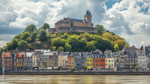 A view of Namur Citadel perched on a hill overlooking the Meuse River in Belgium.