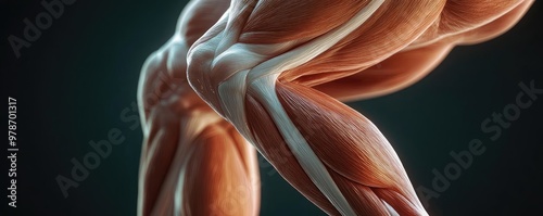 Detailed close-up of human muscle anatomy, showcasing the structure and fibers of the leg muscles for educational and artistic purposes.
