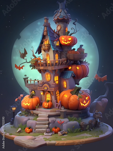 Halloween celebration concept with scary pumpkin, V3, 4K, self-design