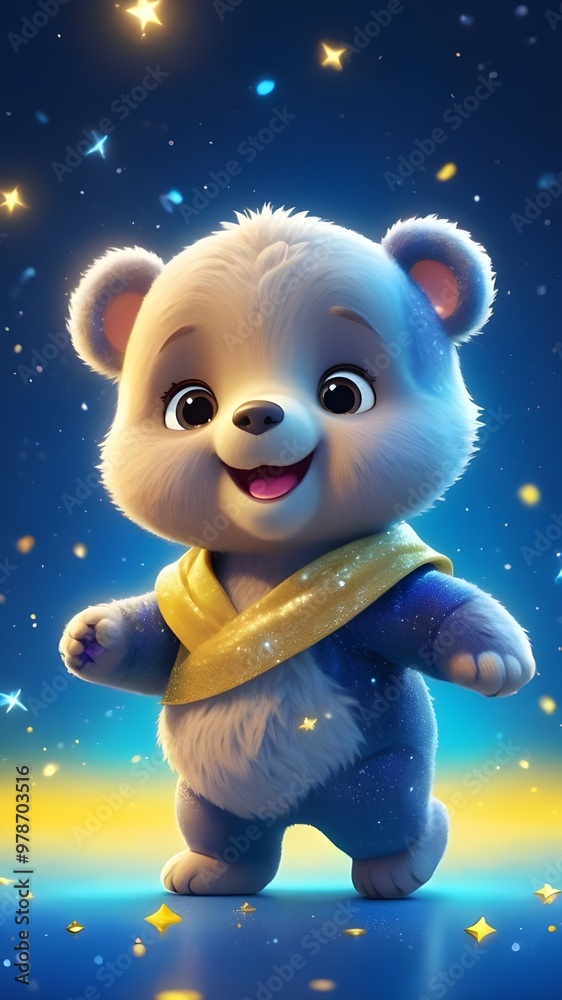 Cute baby bear on a sparkling solid pastel colour background, baby bear wallpaper for kids, Creative baby animal concept, Mobile wallpaper, Sparkling background