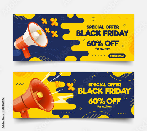 3D colorful abstract black friday sale banners set