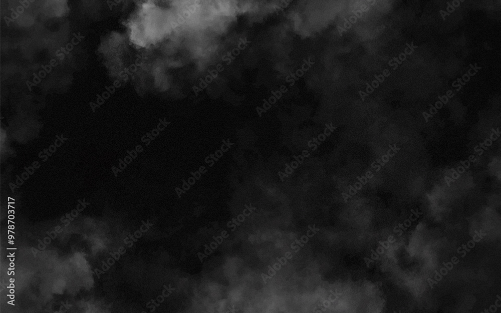 Fototapeta premium Abstract black and white realistic smoke clouds with shadow overlay effect background. Mystery dark background with spooky white light and fog. Vector illustration of smoky mist toxic vapor on floor.