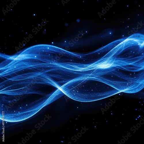 Abstract blue light waves in motion, rippling through a dark background, creating a flowing, energetic effect