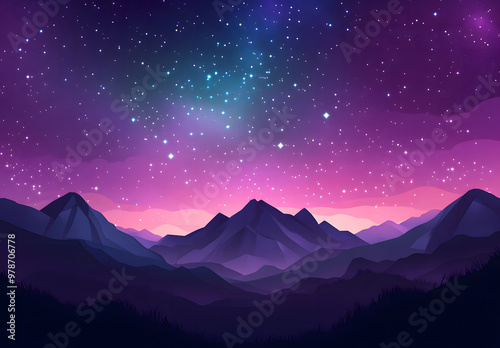 Serene Night Sky Over Mountains – Starry Landscape with Gradient Horizon