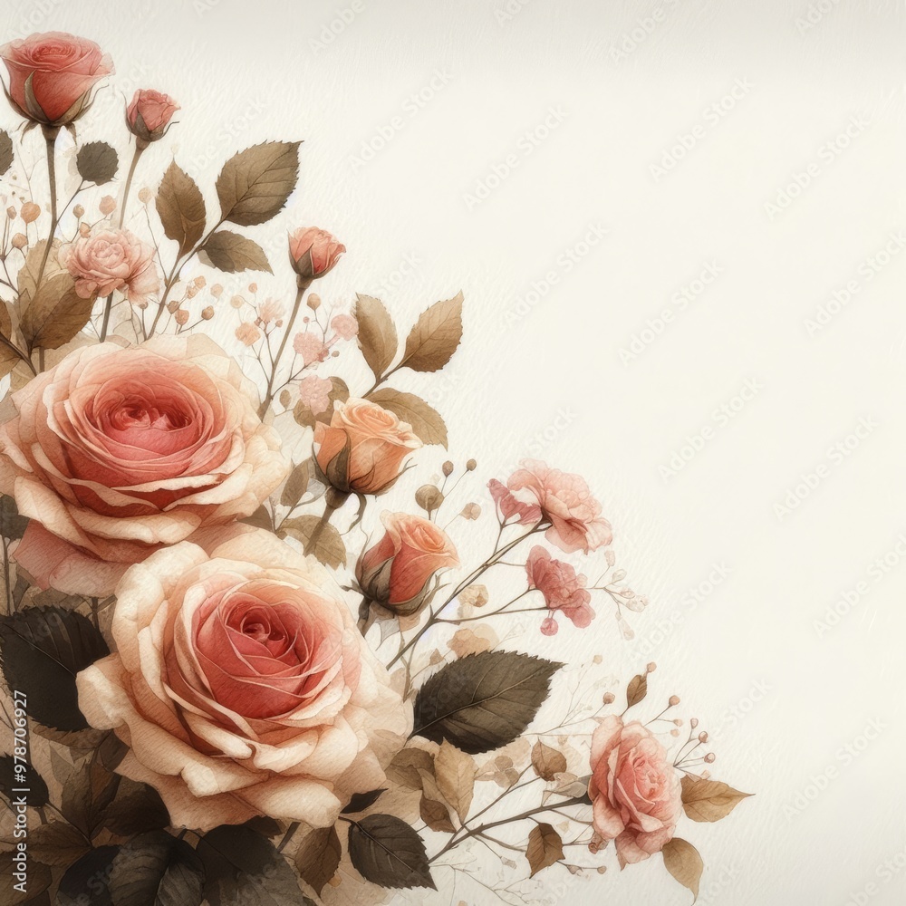 A beautiful arrangement of pink and cream roses with delicate leaves. A beautiful arrangement of pink and cream roses with delicate leaves.