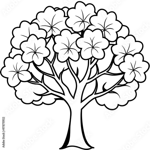 blooming tree outline coloring book page line art drawing