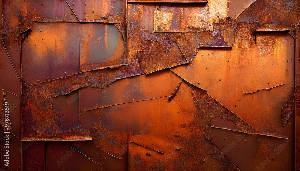 Abstract composition of overlapping rusty metal sheets with peeling textures, showcasing an industrial, weathered aesthetic and rich earthy tones. Abstract composition of overlapping rusty metal sheets with peeling textures, showcasing an industrial, weathered aesthetic and rich earthy tones.