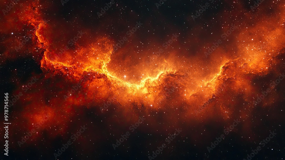 Deep space red-orange nebula glowing brightly with scattered stardust, creating a sense of infinite cosmic beauty Deep space red-orange nebula glowing brightly with scattered stardust, creating a sense of infinite cosmic beauty