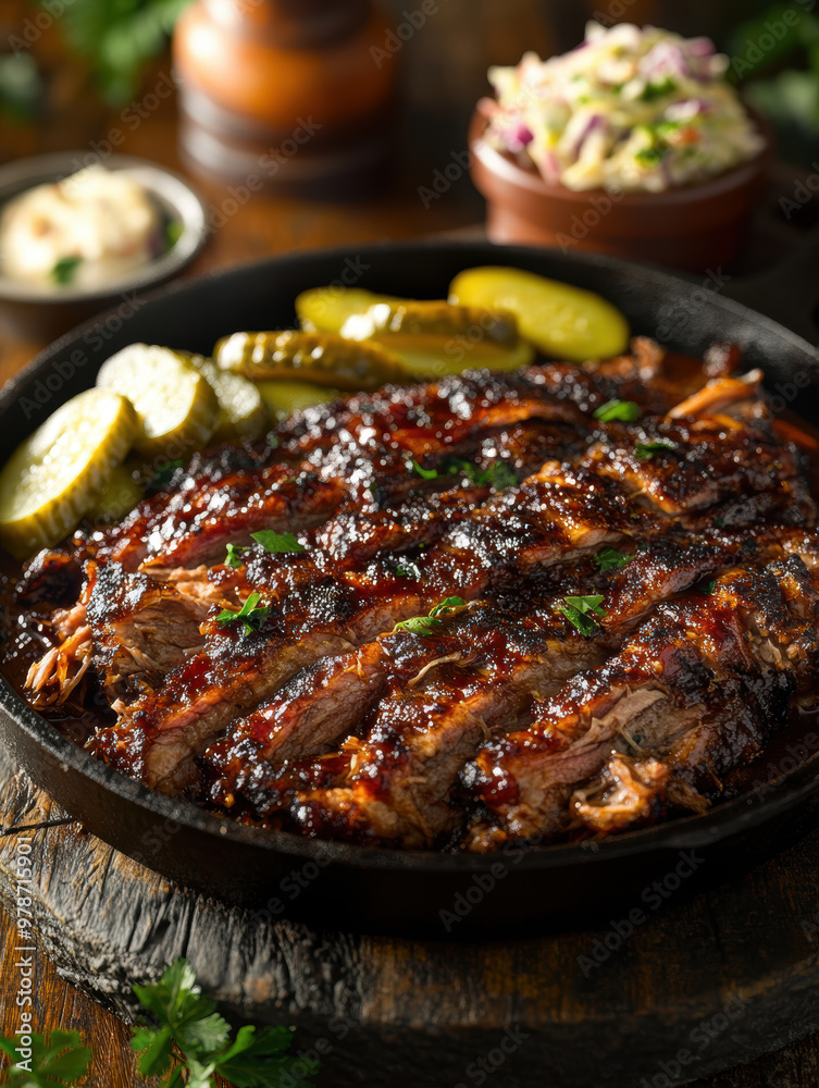 Tasty Pulled pork with cucumber. AI generative. Tasty Pulled pork with cucumber. AI generative.