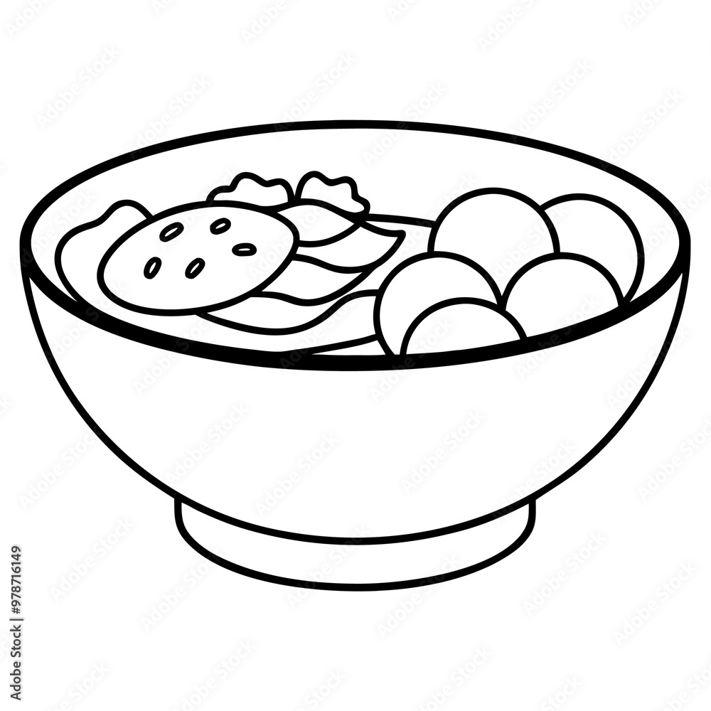 bowls of breakfast outline coloring book page line art drawing