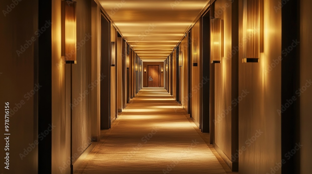 A warmly lit hotel corridor with soft lighting creating an inviting atmosphere, guiding the way down a plush carpeted hallway. A warmly lit hotel corridor with soft lighting creating an inviting atmosphere, guiding the way down a plush carpeted hallway.
