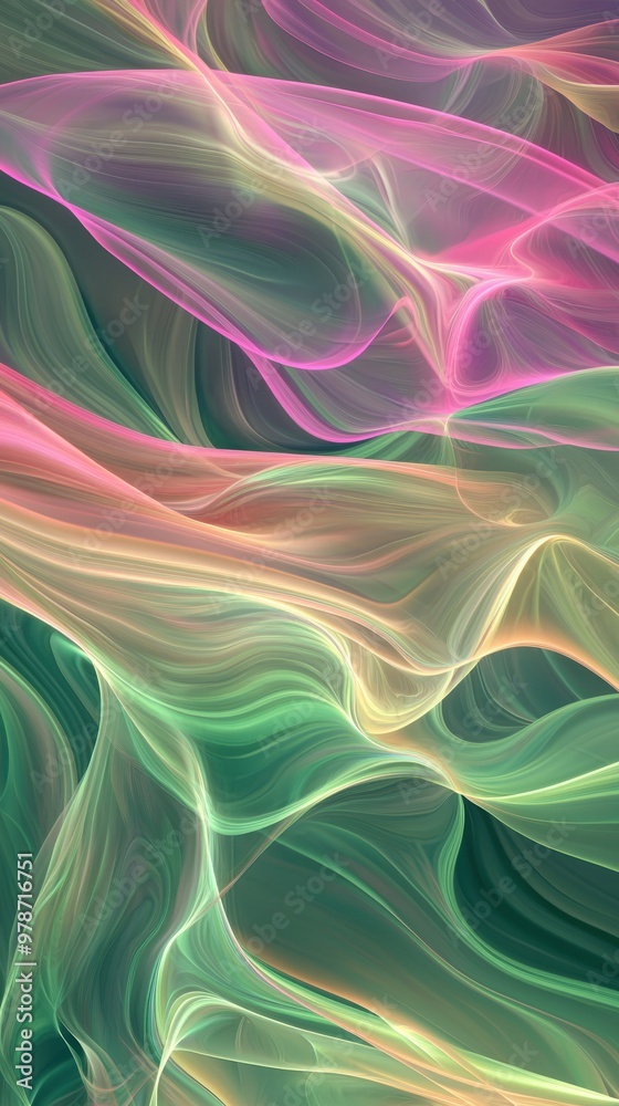 Flowing waves of pastel colors create a mesmerizing abstract composition in soft hues