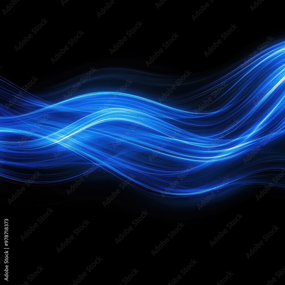 Flowing blue light waves sweeping across a black background, creating a smooth, futuristic sense of movement Flowing blue light waves sweeping across a black background, creating a smooth, futuristic sense of movement